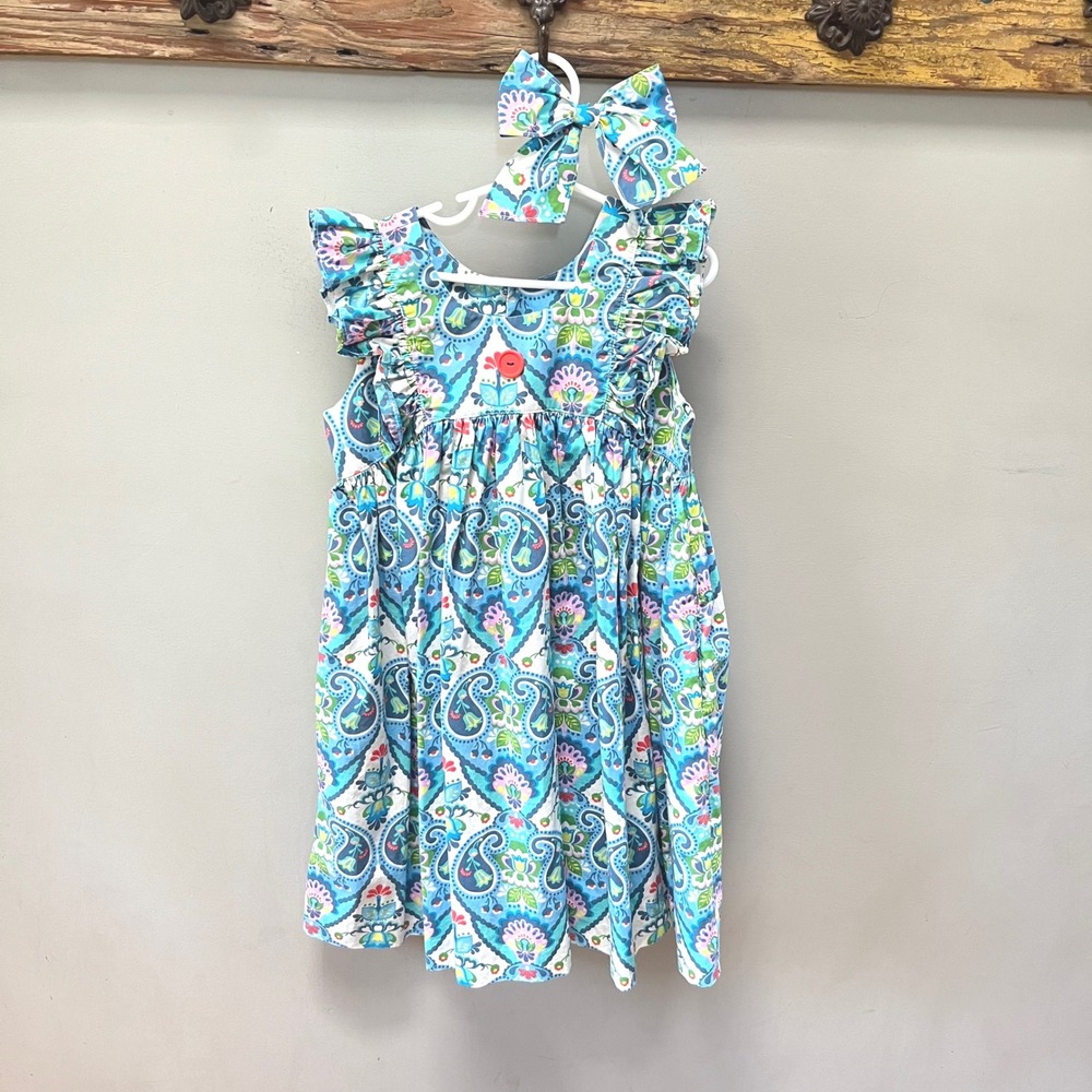 Paisley Dress with Bow Girls Ruffle Sleeves Summer‎ Sz. 7-8